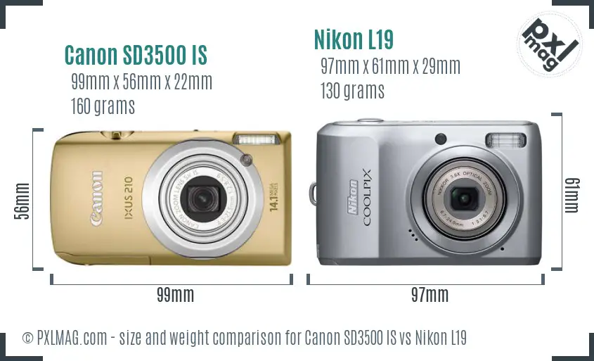 Canon SD3500 IS vs Nikon L19 size comparison Canon SD3500 IS vs Nikon L19 size comparison