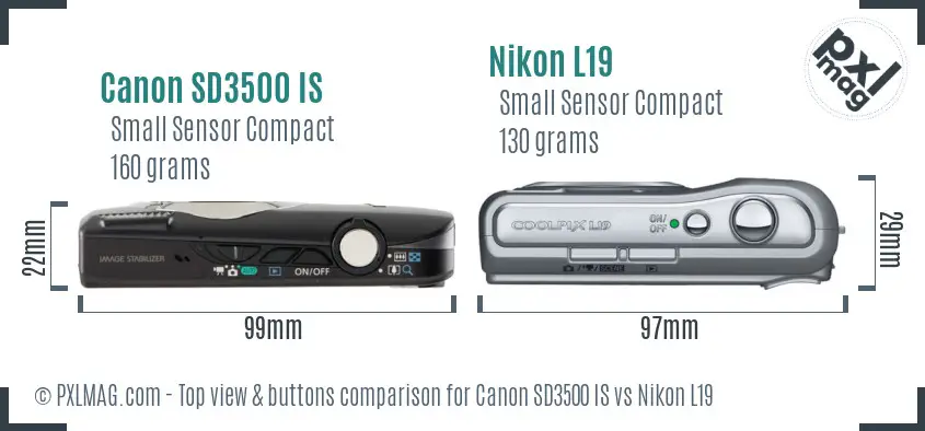 Canon SD3500 IS vs Nikon L19 top view buttons comparison Canon SD3500 IS vs Nikon L19 top view buttons comparison