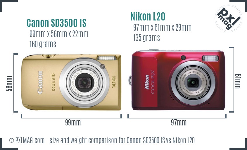 Canon SD3500 IS vs Nikon L20 size comparison