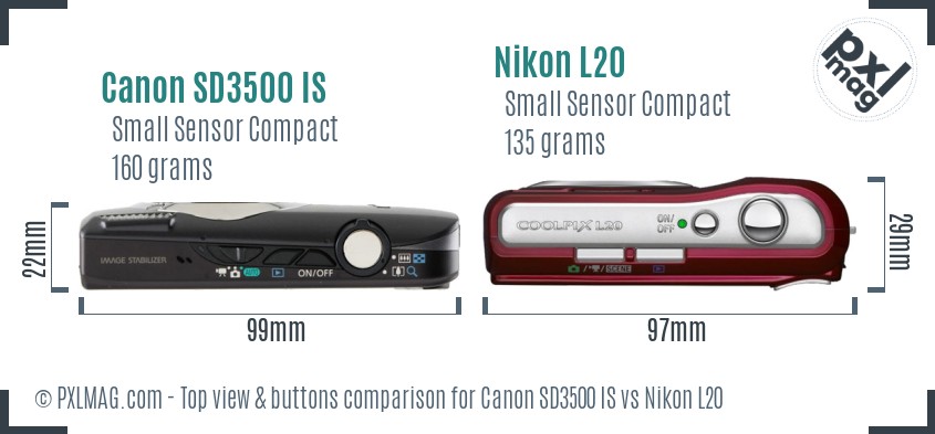 Canon SD3500 IS vs Nikon L20 top view buttons comparison