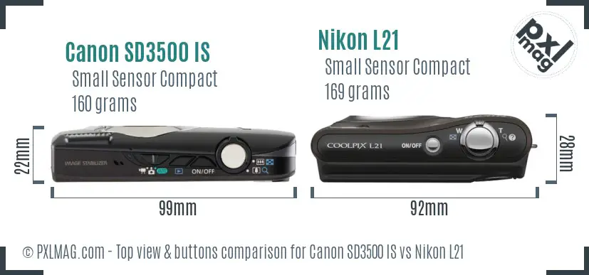 Canon SD3500 IS vs Nikon L21 top view buttons comparison