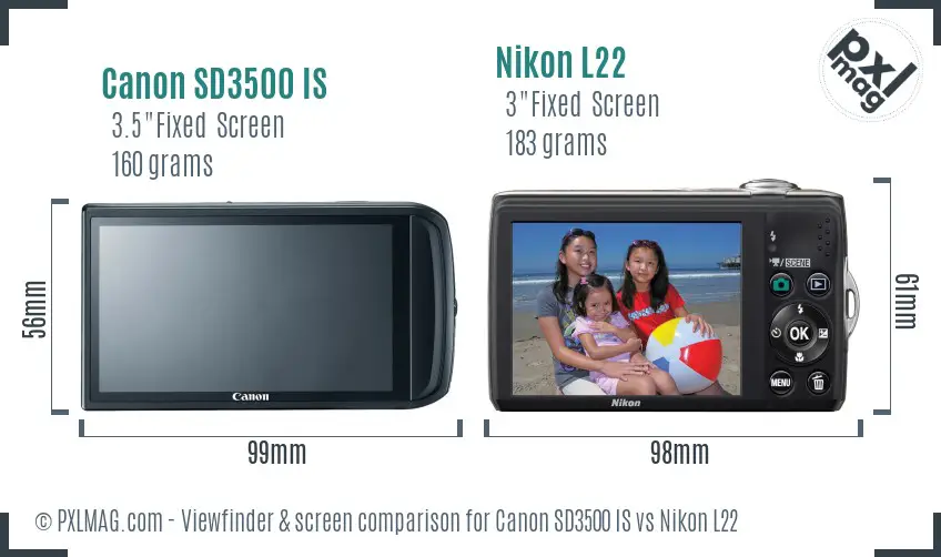 Canon SD3500 IS vs Nikon L22 Screen and Viewfinder comparison