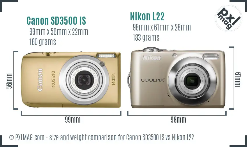 Canon SD3500 IS vs Nikon L22 size comparison