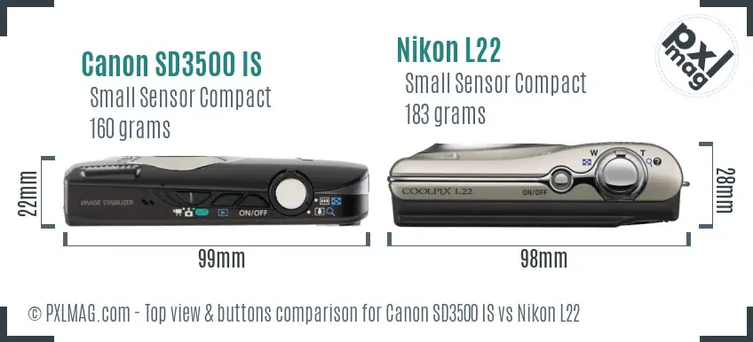 Canon SD3500 IS vs Nikon L22 top view buttons comparison