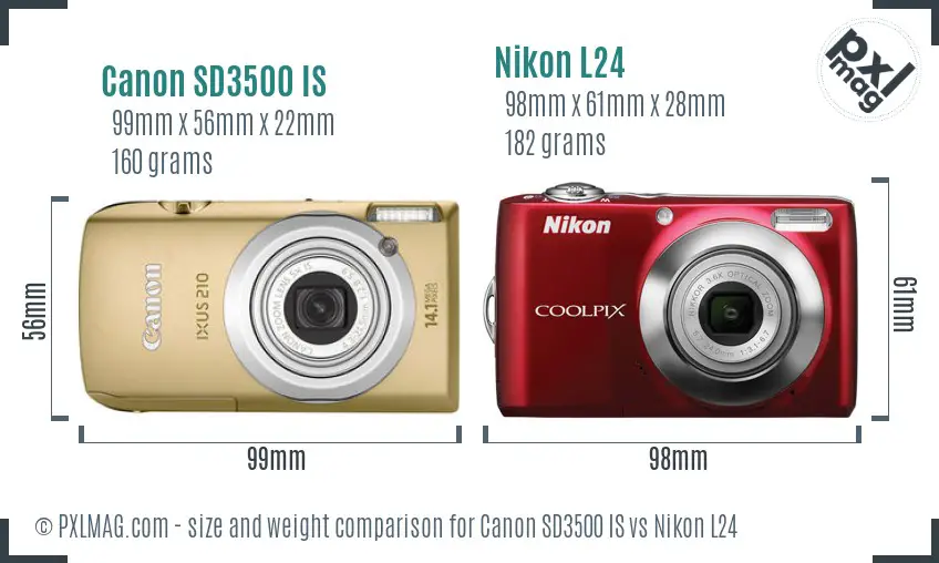 Canon SD3500 IS vs Nikon L24 size comparison