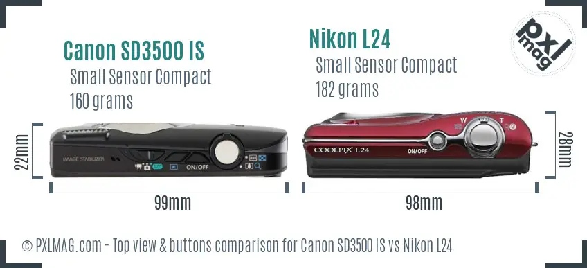 Canon SD3500 IS vs Nikon L24 top view buttons comparison