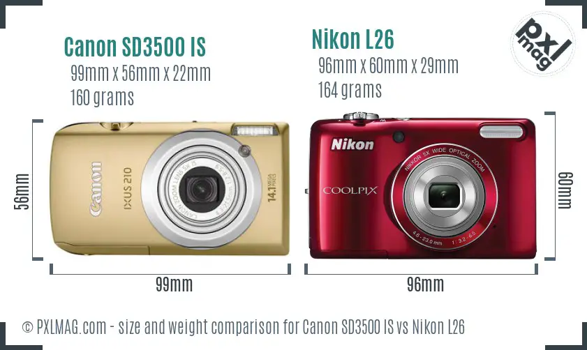 Canon SD3500 IS vs Nikon L26 size comparison