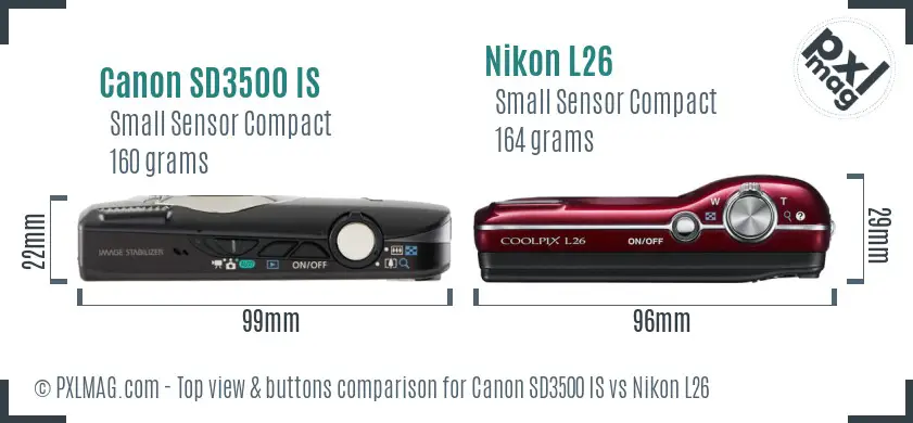 Canon SD3500 IS vs Nikon L26 top view buttons comparison