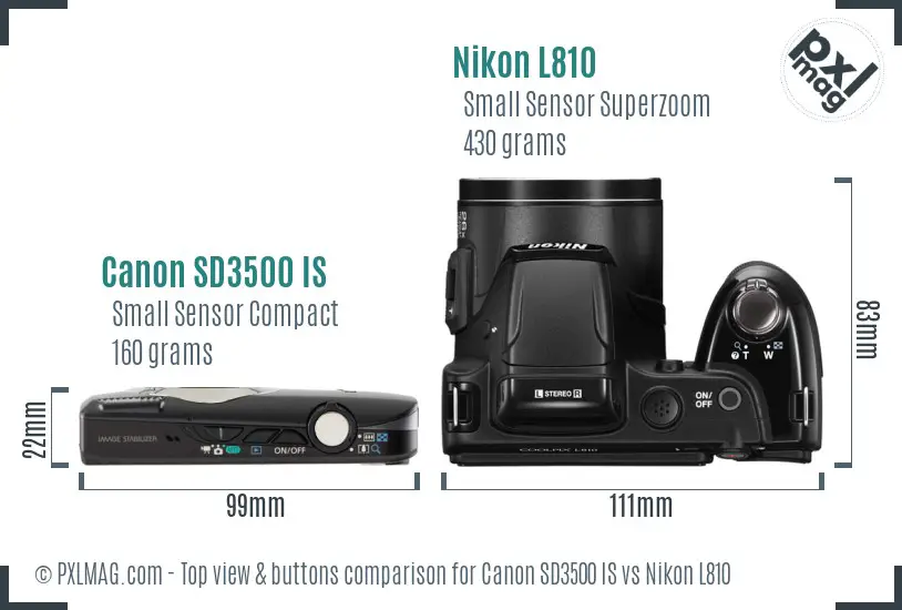 Canon SD3500 IS vs Nikon L810 top view buttons comparison