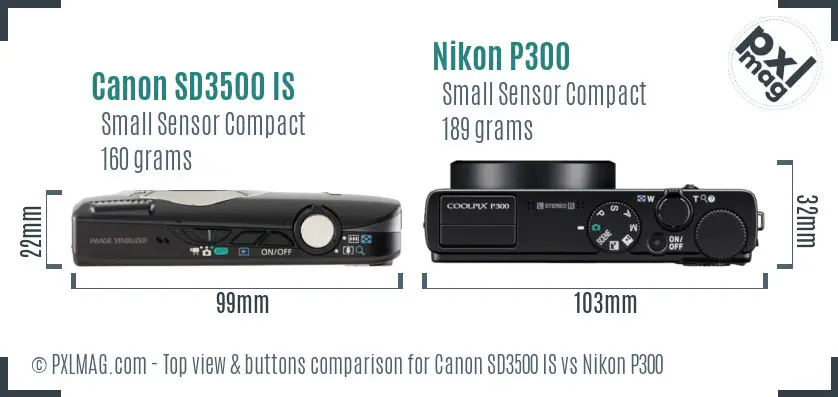 Canon SD3500 IS vs Nikon P300 top view buttons comparison Canon SD3500 IS vs Nikon P300 top view buttons comparison