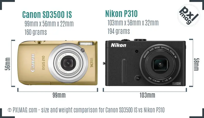 Canon SD3500 IS vs Nikon P310 size comparison