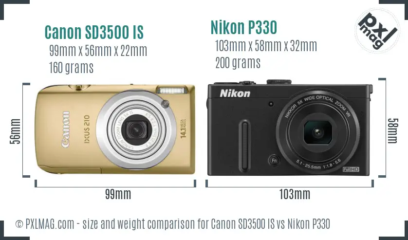 Canon SD3500 IS vs Nikon P330 size comparison Canon SD3500 IS vs Nikon P330 size comparison