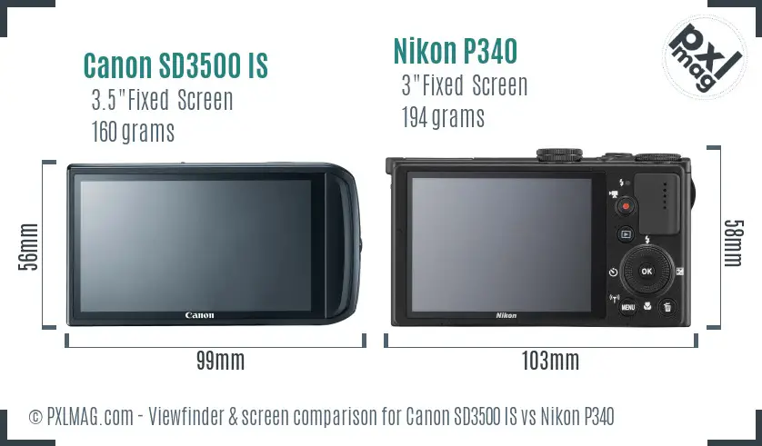 Canon SD3500 IS vs Nikon P340 Screen and Viewfinder comparison