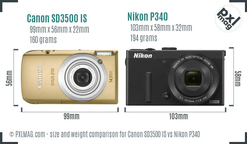Canon SD3500 IS vs Nikon P340 size comparison