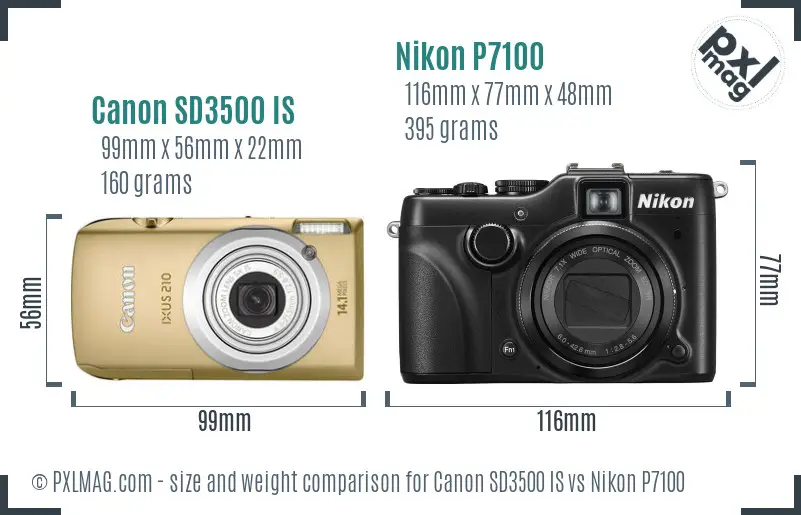 Canon SD3500 IS vs Nikon P7100 size comparison Canon SD3500 IS vs Nikon P7100 size comparison
