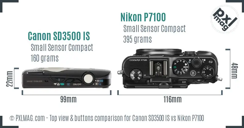 Canon SD3500 IS vs Nikon P7100 top view buttons comparison Canon SD3500 IS vs Nikon P7100 top view buttons comparison