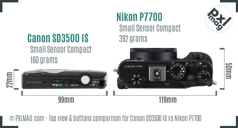 Canon SD3500 IS vs Nikon P7700 top view buttons comparison