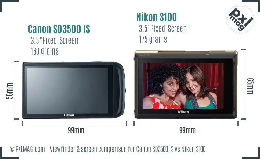 Canon SD3500 IS vs Nikon S100 Screen and Viewfinder comparison Canon SD3500 IS vs Nikon S100 Screen and Viewfinder comparison