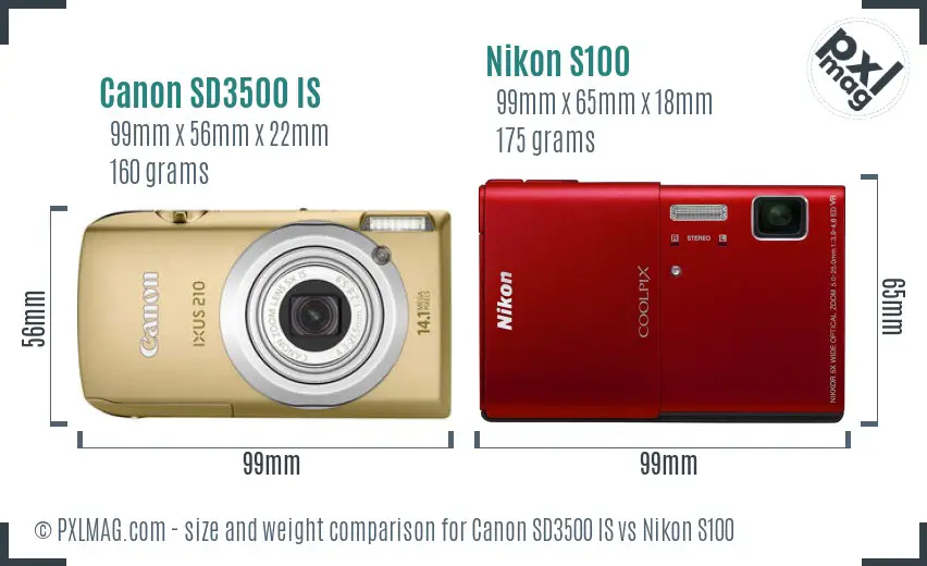 Canon SD3500 IS vs Nikon S100 size comparison Canon SD3500 IS vs Nikon S100 size comparison