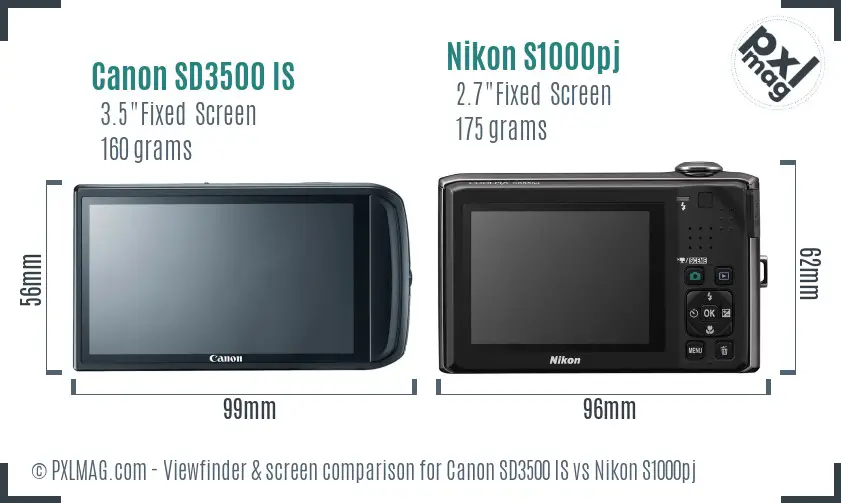 Canon SD3500 IS vs Nikon S1000pj Screen and Viewfinder comparison
