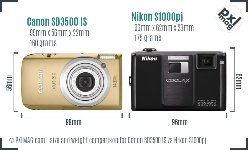 Canon SD3500 IS vs Nikon S1000pj size comparison
