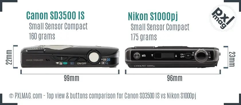Canon SD3500 IS vs Nikon S1000pj top view buttons comparison