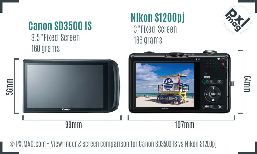 Canon SD3500 IS vs Nikon S1200pj Screen and Viewfinder comparison