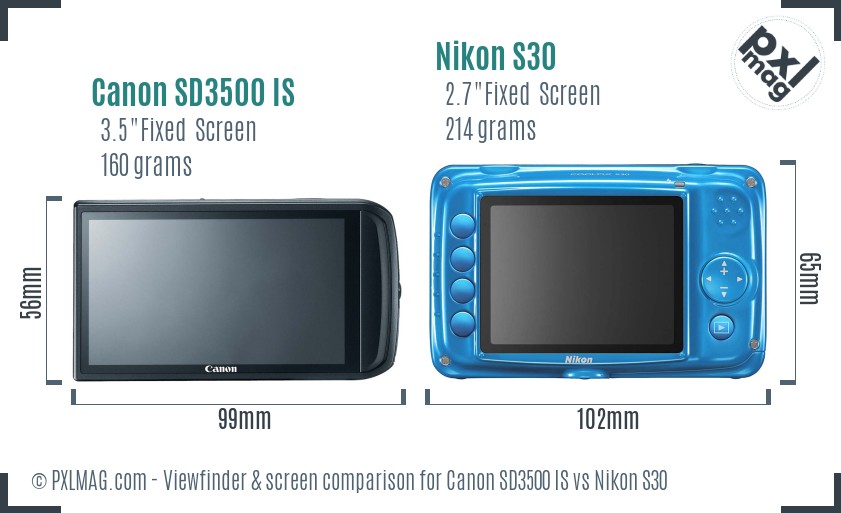 Canon SD3500 IS vs Nikon S30 Screen and Viewfinder comparison