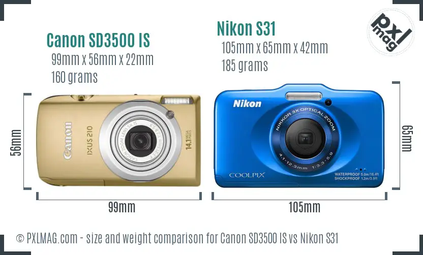 Canon SD3500 IS vs Nikon S31 size comparison