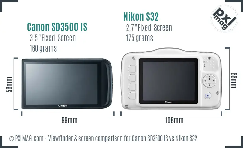 Canon SD3500 IS vs Nikon S32 Screen and Viewfinder comparison