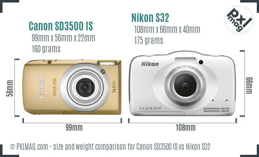 Canon SD3500 IS vs Nikon S32 size comparison