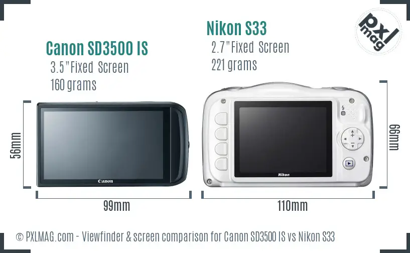 Canon SD3500 IS vs Nikon S33 Screen and Viewfinder comparison