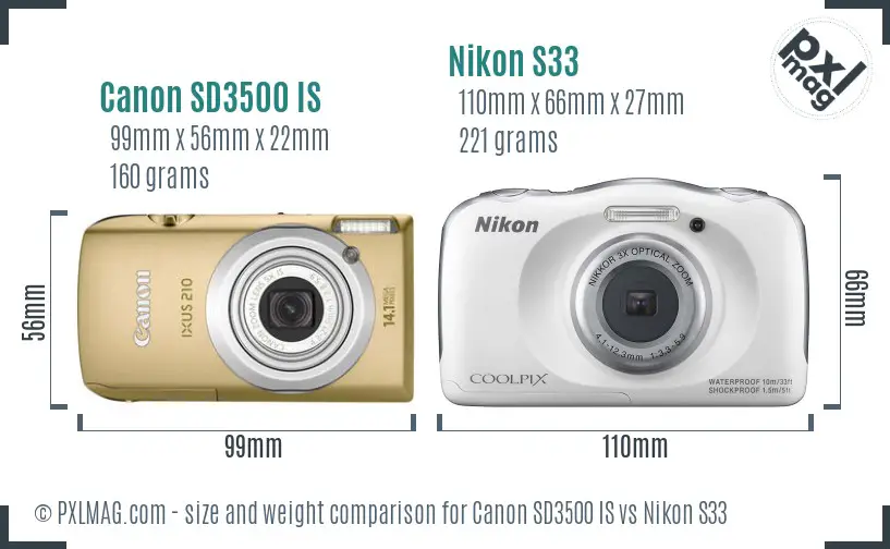 Canon SD3500 IS vs Nikon S33 size comparison Canon SD3500 IS vs Nikon S33 size comparison