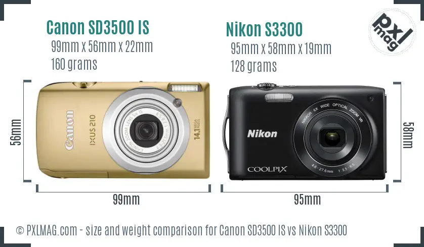 Canon SD3500 IS vs Nikon S3300 size comparison Canon SD3500 IS vs Nikon S3300 size comparison
