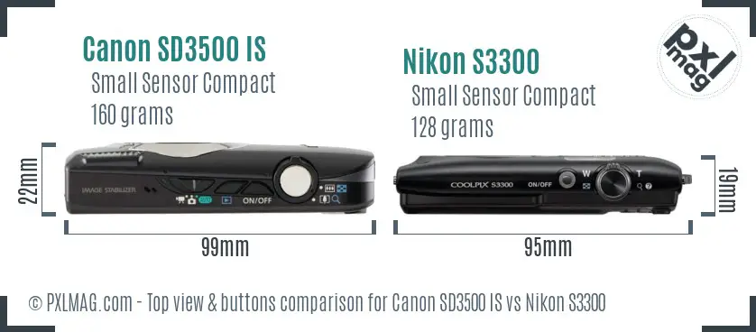 Canon SD3500 IS vs Nikon S3300 top view buttons comparison Canon SD3500 IS vs Nikon S3300 top view buttons comparison