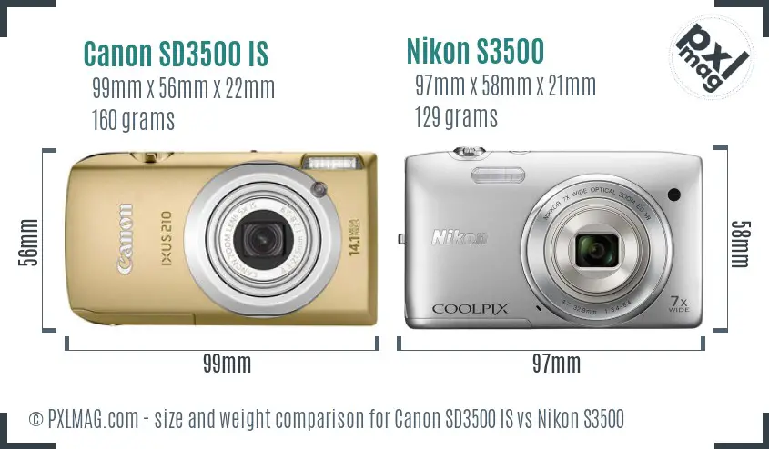 Canon SD3500 IS vs Nikon S3500 size comparison