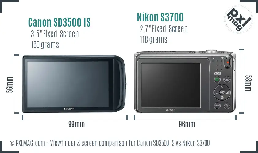Canon SD3500 IS vs Nikon S3700 Screen and Viewfinder comparison