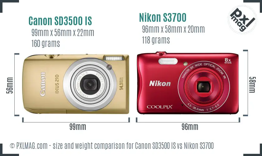 Canon SD3500 IS vs Nikon S3700 size comparison