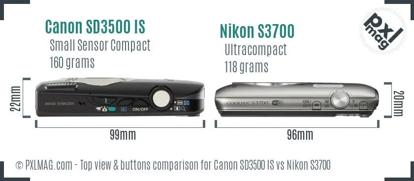Canon SD3500 IS vs Nikon S3700 top view buttons comparison