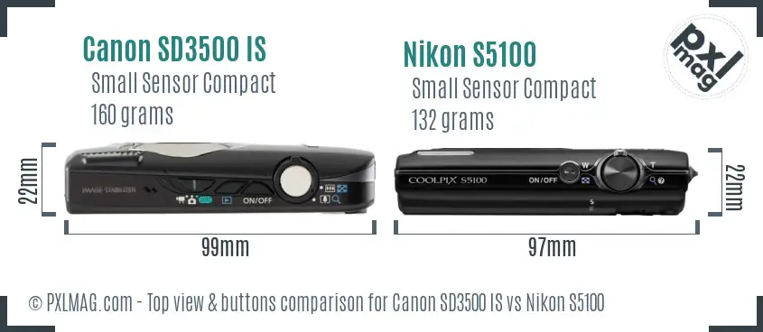 Canon SD3500 IS vs Nikon S5100 top view buttons comparison
