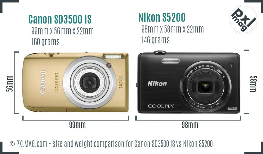 Canon SD3500 IS vs Nikon S5200 size comparison Canon SD3500 IS vs Nikon S5200 size comparison