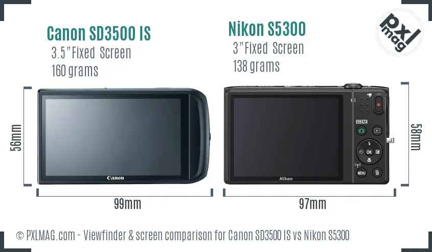 Canon SD3500 IS vs Nikon S5300 Screen and Viewfinder comparison