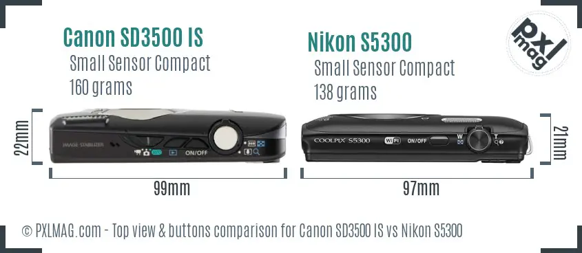 Canon SD3500 IS vs Nikon S5300 top view buttons comparison