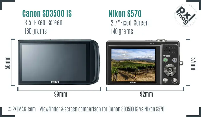 Canon SD3500 IS vs Nikon S570 Screen and Viewfinder comparison