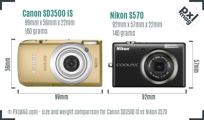 Canon SD3500 IS vs Nikon S570 size comparison
