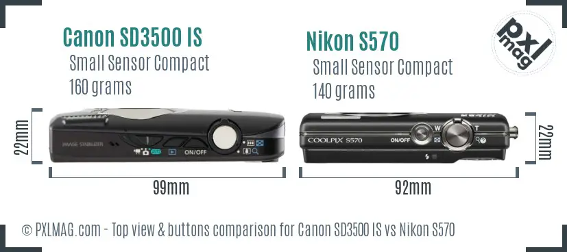 Canon SD3500 IS vs Nikon S570 top view buttons comparison