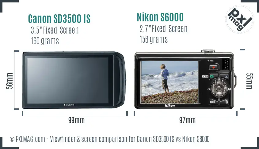Canon SD3500 IS vs Nikon S6000 Screen and Viewfinder comparison
