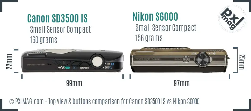 Canon SD3500 IS vs Nikon S6000 top view buttons comparison