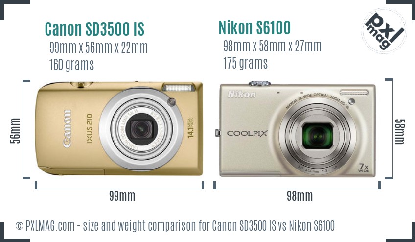 Canon SD3500 IS vs Nikon S6100 size comparison