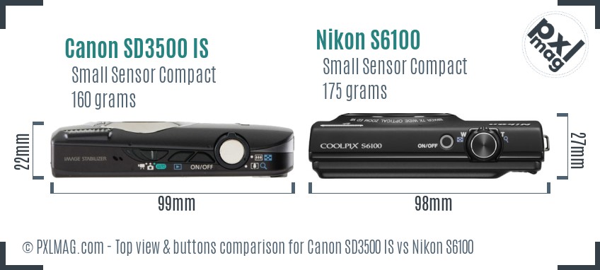 Canon SD3500 IS vs Nikon S6100 top view buttons comparison